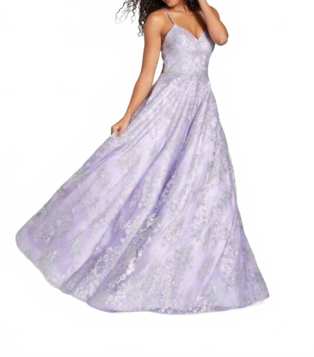 NEW MON CHERI side pockets strappy back dress in violet/silver